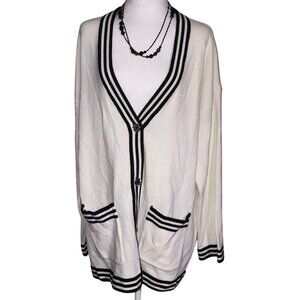 New York & Company Womens Striped Cardigan Sweater XL White/Black